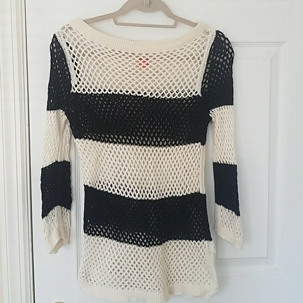 Black and White Striped Sweater Top